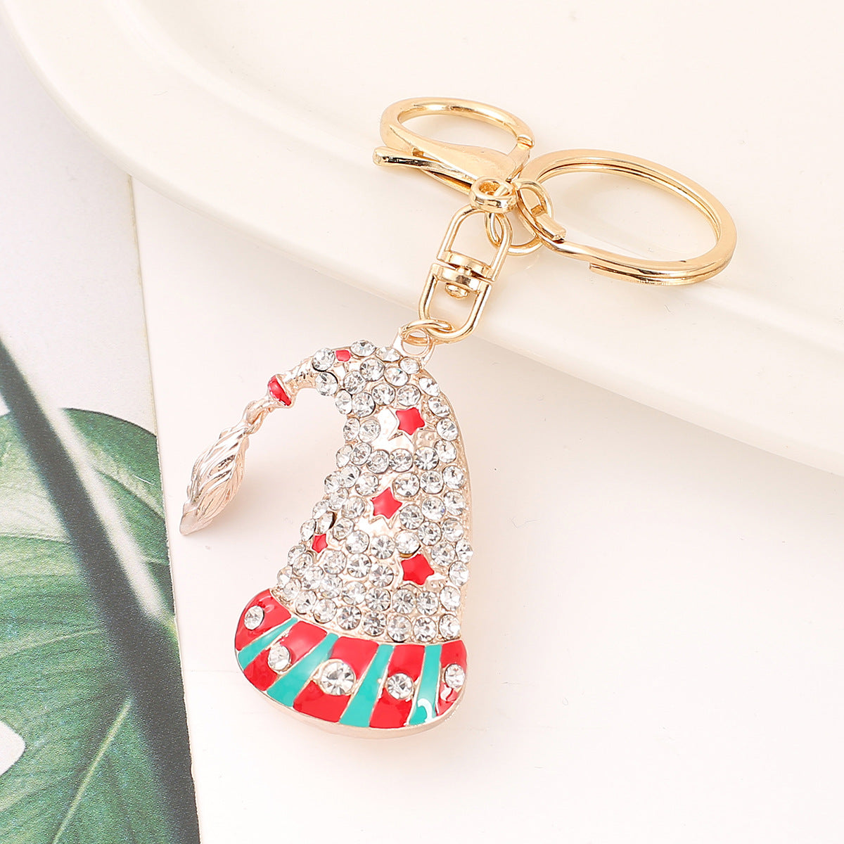 Wholesale Alloy Diamond Christmas Hat Keychain